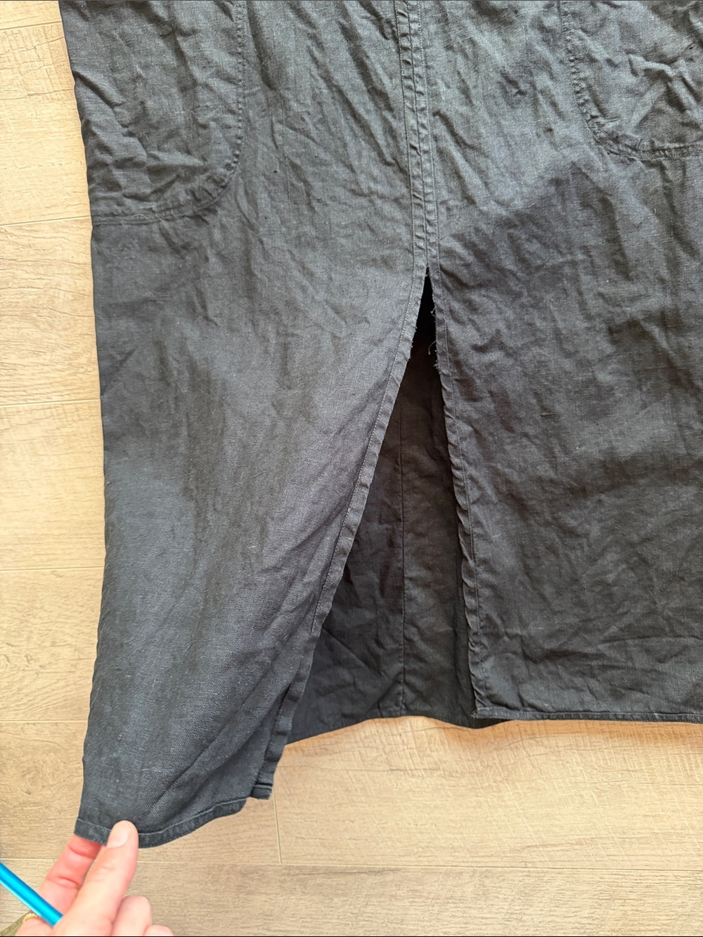 FLAX 100% Linen Black Maxi Dress with Pockets - Picture 6 of 8